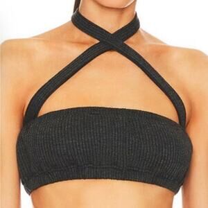 WeWoreWhat Halter Bandeau Cris Cross Crop Charcoal Black Tie Bra S NWT Revolve